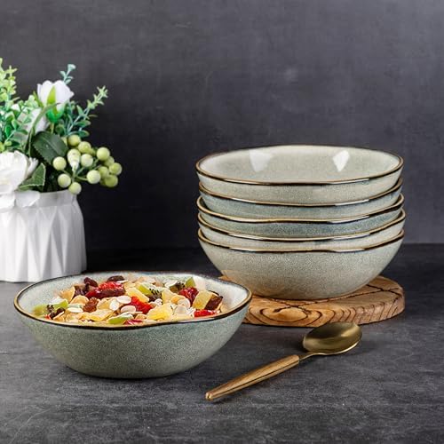 AmorArc Ceramic Cereal Bowls Set of 6, 24 oz Handmade Stoneware Bowls Set for Cereal Soup Salad, Stylish Kitchen bowls for Meal, Dishwasher & Microwave Safe