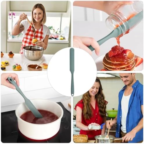 Silicone Jar Spatula,Non-Stick Heat Resistant Kitchen Thin Spatula,Sourdough Stirring Stick,Jam Spreader for Peanut Butter,Cake Cream Butter Spatulas for Scraping Icing Bread Cream (Green)