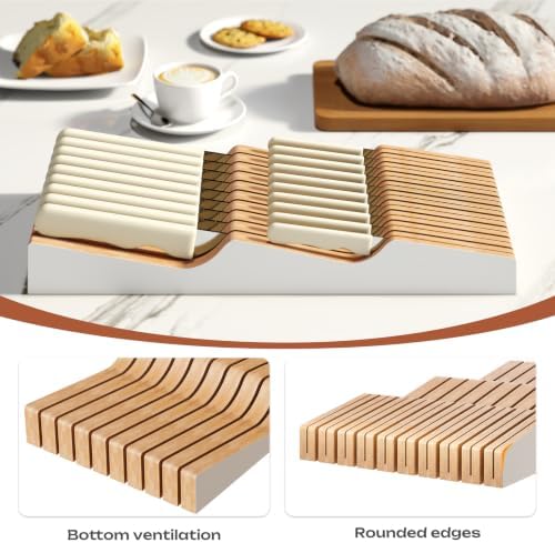 In-Drawer Knife Block Organizer - Bamboo Wood Drawer Knife Organizer-Protecting Knife Organizer Block (Not Included) (White, 19 Knives Dock)