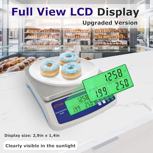 Large Digital Kitchen Scale 40kg/88lb Stainless Steel Price Computing Scale Counting Scale Deli Scale with LCD Display for Baking Bread Cooking Meat Prep Parts and Coins Adapter Included