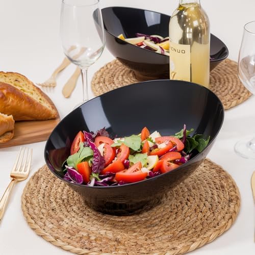 bUCLA 12 Pack Black Plastic Serving Bowls - 54 OZ Angled Bowls Disposable for Chip&Candy - Party Table Salad and Fruit for Party, Wedding & Graduation