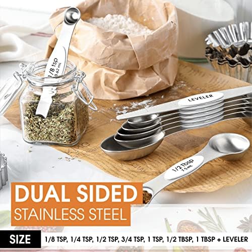 Spring Chef Stainless Steel 8 Magnetic Measuring Spoons for Kitchen, White