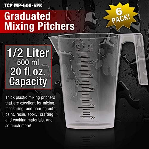 TCP Global 1/2 Liter (500ml) Plastic Graduated Measuring and Mixing Pitcher
