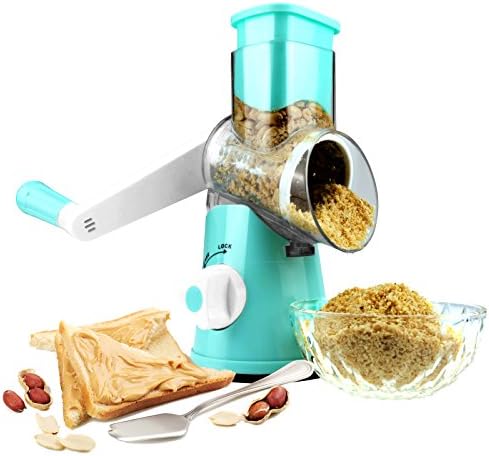 Round Mandoline Drum Slicer Rotary Cheese Grater Veggie Slicer Vegetable Carrot Shredder Nut Chopper Blue