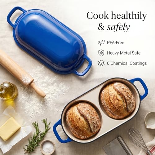 Mini Enameled Cast Iron Bread Loaf Pot with Lid, 6-Inch Double Dutch Oven