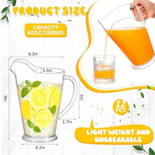 Tessco 12 Pcs Plastic Pitchers 60 Oz Clear Water Beer Jug Large,Stylish