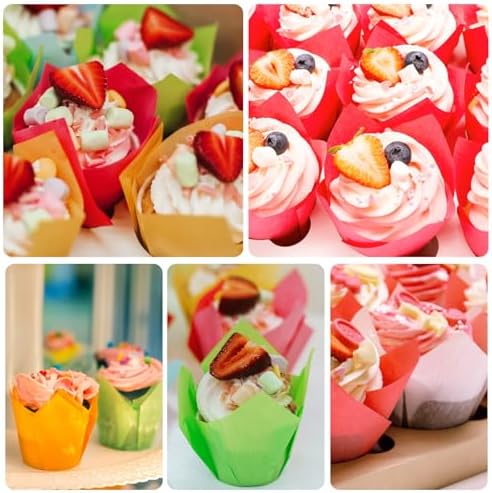 120 Counts Colorful Tulip Cupcake Liners for Baking Cups, Food Grade Parchment Paper Muffin Liners Holders, Standard Tulip Cupcake Liners, Greaseproof Cup Cake Wrappers for Party, Christmas, Neyimqr