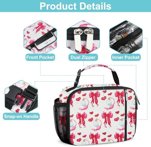 esouler Lunch Box Kids Insulated Lunch Bag for Boys & Girls Durable Children Lunchbox for School with Water Bottle Holder-Bowknot