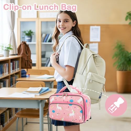 FlowFly Kids Lunch box Insulated Soft Bag Mini Cooler Back to School Thermal Meal Tote Kit for Girls, Boys,Unicorn