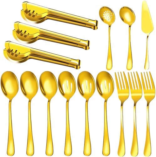 Serving Utensils, 15 Pcs Stainless Steel Large Flatware Serving Tools Kit