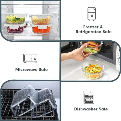 VERONES 30 Pieces Glass Food Storage Containers Set with Lids, White