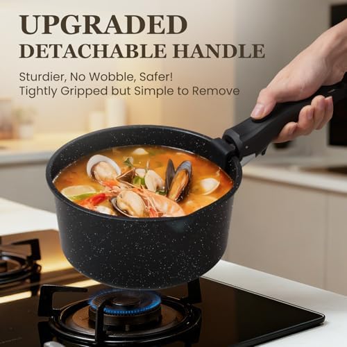 Nonstick Pots and Pans Set - 20 Pack KIKCOIN Stackable Cookware Set with Detachable Handle, RV Kitchen Cooking Set with Removable Handles - Oven Safe, Induction Ready (Black)