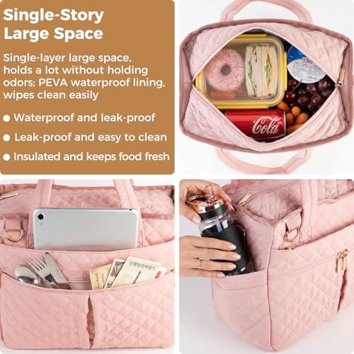 Large Lunch Box for Women, Insulated Lunch Bag for Work, Pink