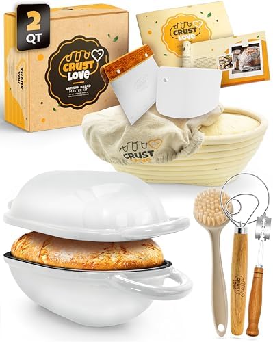 CRUSTLOVE 2 QT Oval Cast Iron Dutch Oven for Bread Baking with Lid & Kit