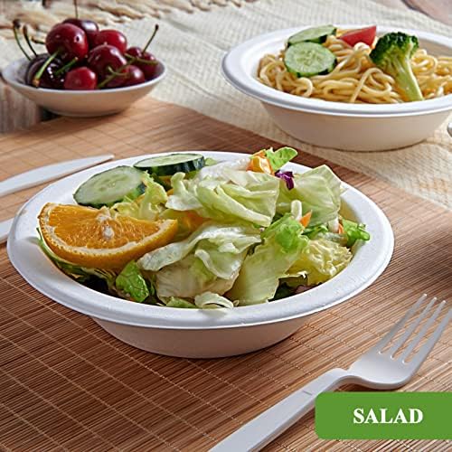Vplus 200 Pack 12 OZ Compostable Paper Bowls, Bagasse Bowls，White