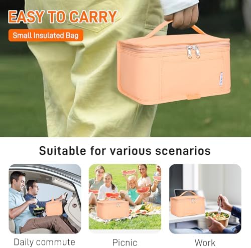 NOL Small Lunch Bag Mini Lunch Box Insulated Lunch Bag for Men/Women Leakproof Cooler Tote Bag Lightweight Nylon Waterproof Lunch Box For Work, Orange-1