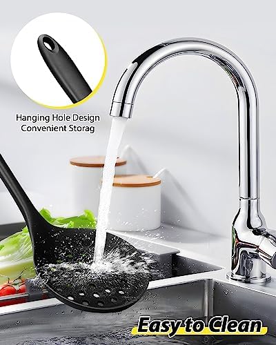 3 Pcs Silicone Kitchen Utensils Set, Soup Ladle-Pasta Fork-Slottede Spoon, Nonstick BPA Free High Heat Resistant Cooking Utensils for Mixing, Serving, Draining, Turning, Stirring