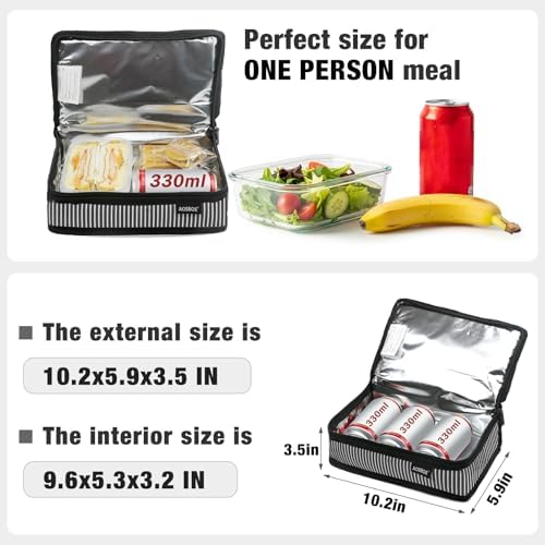 Aosbos Small Insulated Lunch Bag,Compact Lunch Box For Work & Office
