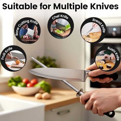 MOJOTORY Knife Sharpener Rod, Honing Steel, 8 Inch