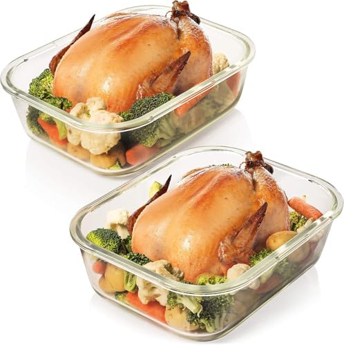 Razab 10 Cups/ 80 Oz 4 Pc (Set of 2) Glass Food Storage Containers with Airtight Locking Lids For Storing & Serving Food. BPA Free & Leak Proof - Microwave, Dishwasher, Fridge, Freezer, Oven Safe