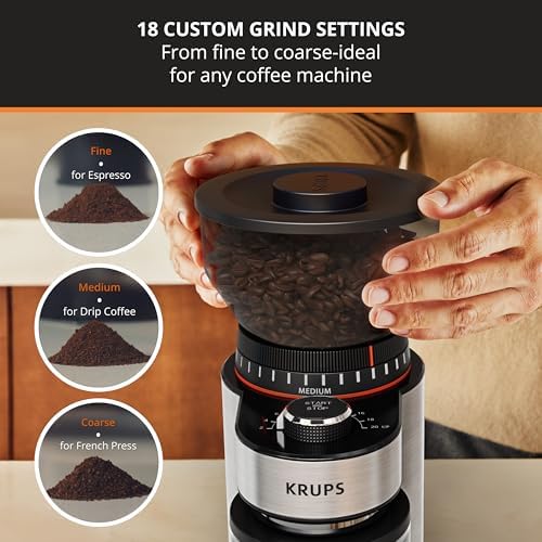 KRUPS Flat Burr Coffee Grinder 18 Settings 2-20 Cups Stainless Steel