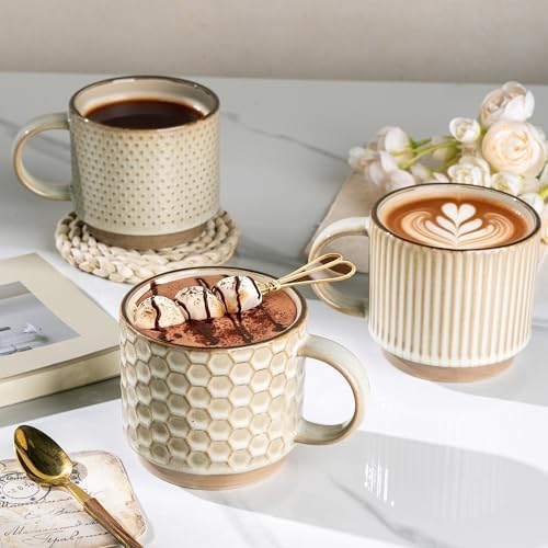 GBhome 12 OZ Stackable Coffee Mugs Set of 6, Ceramic Blue Coffee Cups Set