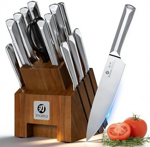 imarku 16PCS High Carbon Stainless Steel Kitchen Knife Set with Wood Block