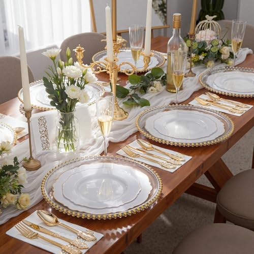 WDF 300 Pieces Gold Plastic Silverware Disposable - Heavy Duty Plastic Cutlery - Gold Silverware Sets Includes 100 Forks, 100 Spoons, 100 Knives for Baby Shower/Wedding/Birthday/Party