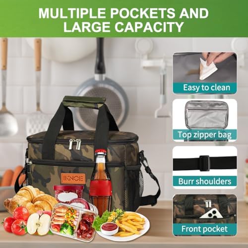 iknoe Insulated Lunch Bag, Foldable 8.5L Cooler Bag for Men & Women, Lunch Box