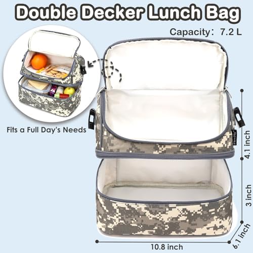 FlowFly Kids Double Decker Cooler Insulated Lunch Bag Large Tote for Boys, Girls, Men, Women, With Adjustable Strap, Digital Camo