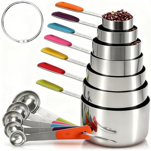 Bopei 12-Pcs Stainless Steel Measuring Cups & Spoons Set, Colorful Handles