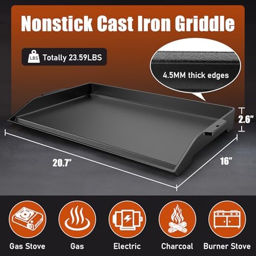 Cast Iron Griddle for Stove Top Griddle for Gas Grill Range Oven 23" x 16"
