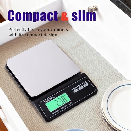 Digital Food Scale 0.5g/0.1oz Kitchen Scale - 11lb 5 Units Tempered Glass & Stainless Steel - Food Weight Scale Grams and Ounces for Cooking, Baking