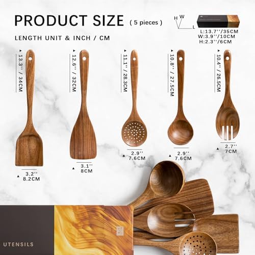 Wooden Spoons for Cooking, 5-Piece Acacia Wood Cooking Utensil Set