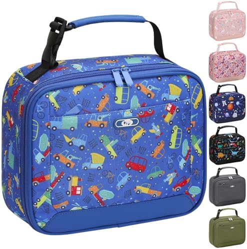 Tenot Lunch Box Kids Insulated Lunch Tote Bag Blue Car