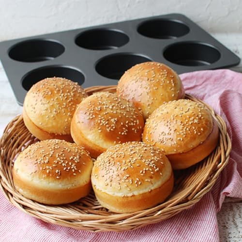 2 Pcs English Muffin Pans, 3.6 Inch Non-Stick 6 Cup Straight Side Cupcake Pan, Hamburger Bun Pan for Baking Muffin Egg Sandwich Frittata Cinnamon Roll (Lid NOT Included)