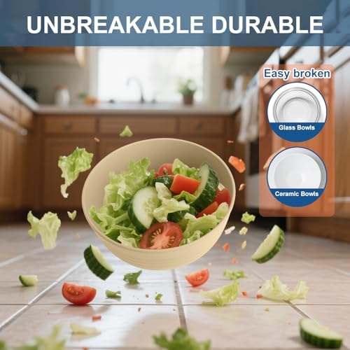 26oz Soup Bowls Set of 6, Unbreakable Cereal Bowls - Beige