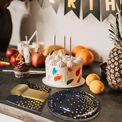 Serves 35 Guests Black and Gold Plates and Napkins Party Supplies