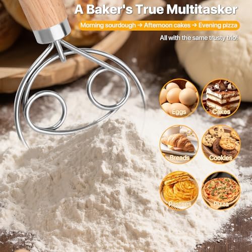 GIRLA Dough Whisk【Set of 3】Danish Dough Whisk,Dough Scraper & Bread Blades