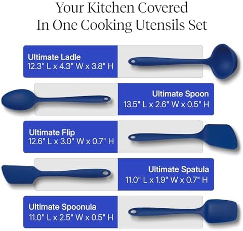 GIR: Get It Right 5-Piece Silicone Ultimate Kitchen Utensils Set - Ladle, Spatula, Flip, Spoon & Spoonula - Non-Toxic Cooking Utensils for Nonstick Cookware, Cooking and Baking - Navy