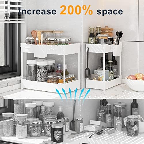 Sevenblue 2-Pack Under Sink Organizer with Hooks & Hanging Cup for Kitchen