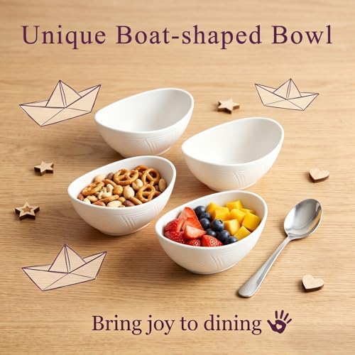 Wheat Straw Bowls Set of 6, Unbreakable Small Plastic Bowls 10oz, Small Serving Bowls for Ice Cream, Yogurt, Snack, Dessert, Microwave & Dishwasher Safe Mini Bowls for Kitchen, Party - White