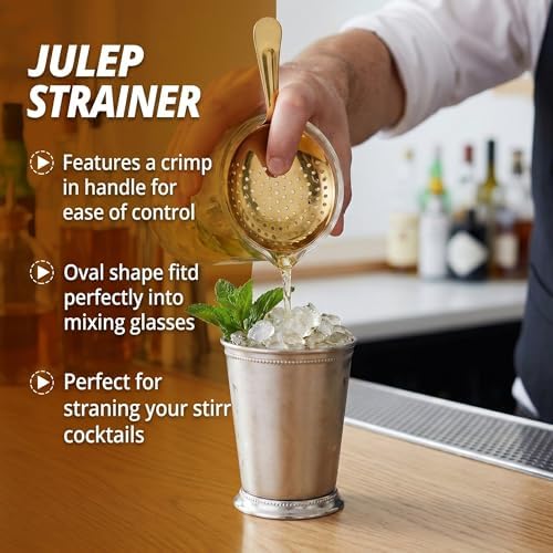 Boao 4 Pack Julep Strainers Stainless Steel Strainer Cocktail Spoon, Gold