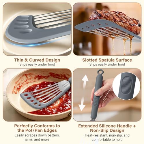 Fish Spatula 2‑Pack, Stainless Steel Slotted Turner with Silicone Edge