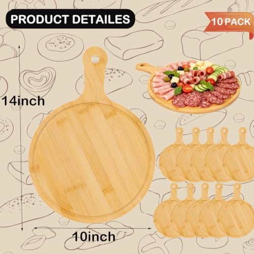10pcs Round Wood Cutting Boards with Handle, Bulk Charcuterie Board