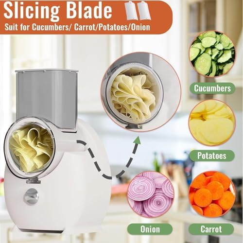 Electric Cheese Grater for Block Cheese,Electric Grater for Home Kitchen Use,3 Changeable Blades Salad Shooter Electric Slicer/Shredder for Vegetable Fruit Nuts White