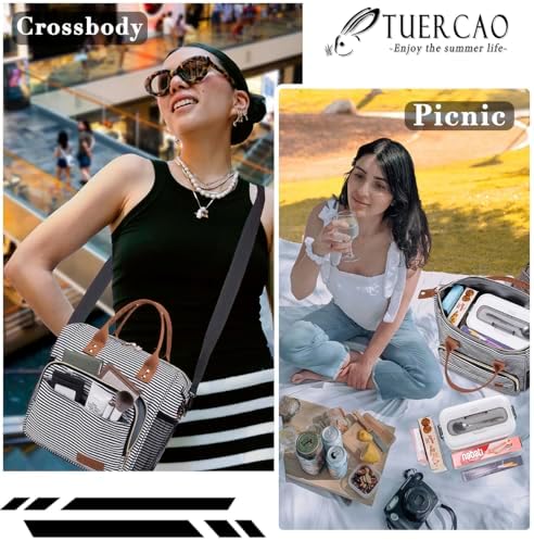 TuErCao Lunch Bag Women Insulated Lunch Box for Work Leakproof Soft Cooler for Picnic Travel Road Trips, Loncheras para Mujer Adult, Stripes