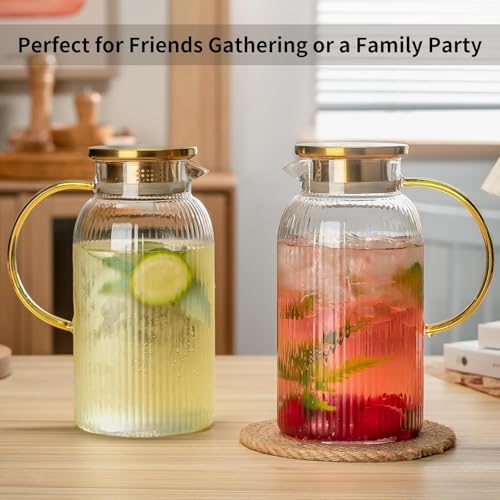 Buaic Glass Pitcher with Lid, 84 oz/ 2.5L Clear Glass Water Pitcher