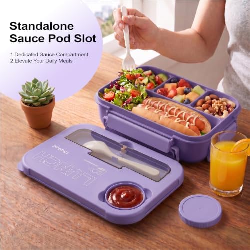Bento Box Adult Lunch Box, Lunch Containers for Adults 44.5 Oz/5 Cup,Purple