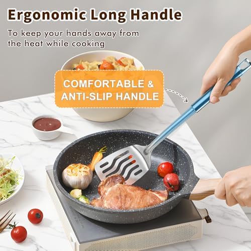 2 Pcs Stainless Steel Spatulas Set, Metal Spatula Solid & Slotted Turner, Heavy Duty Sturdy Spatula for Kitchen Use, High Heat Resistant Cooking Utensils for Fish Eggs Pancakes, Easy to Clean, Silver